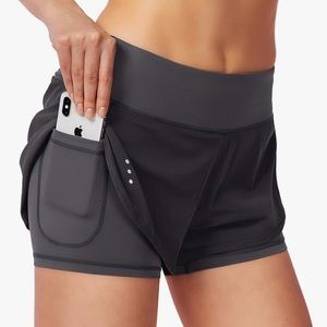 Women’s high-waisted spandex work-out shorts dark grey medium running yoga gym